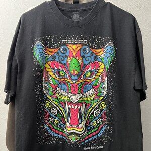 Vintage Expressate Mexico Cotton Blend Very Colorful Jaguar Tee T-Shirt SZ XL